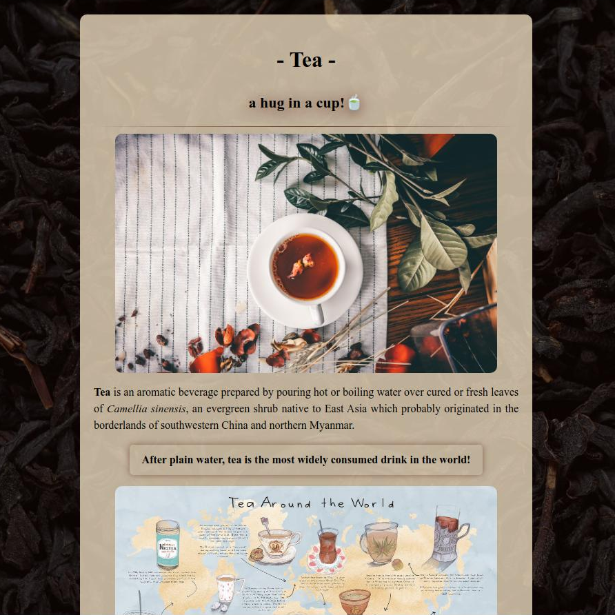 Screenshot of Tea webpage