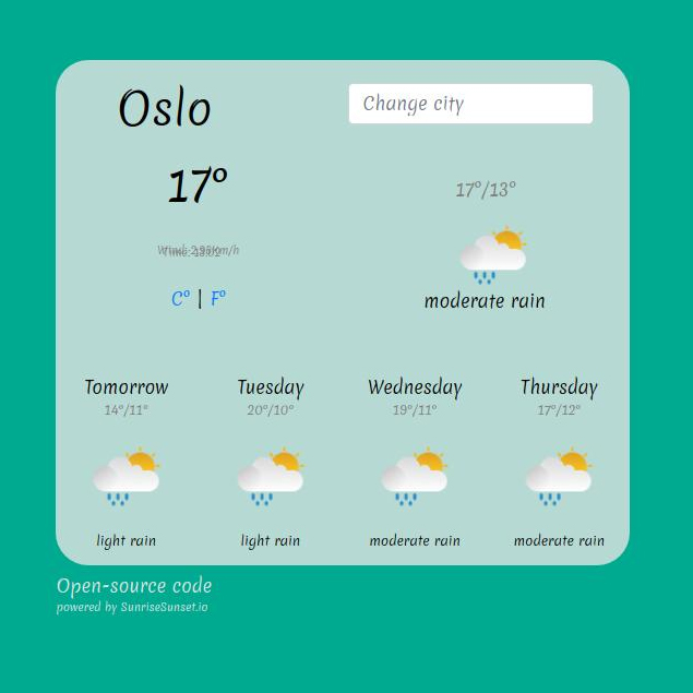 screenshot of weather forecast application